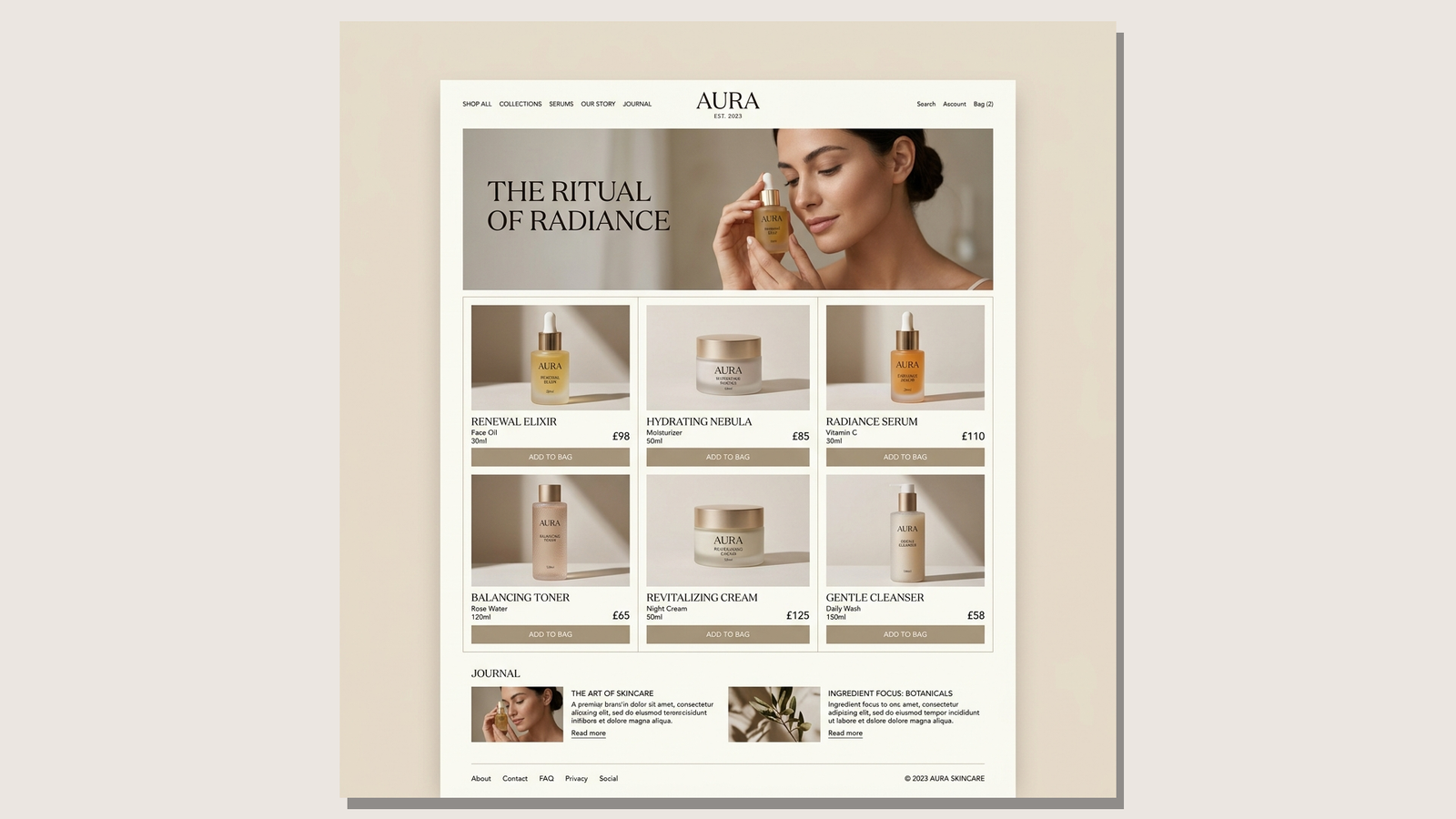 Aura Skincare – Luxury E-Commerce Redesign